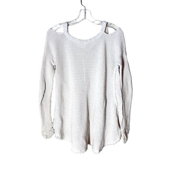 Free People Moonshine Cut Out Cotton Sweater Swing Crochet Bohemian XS Cream - Picture 3 of 8